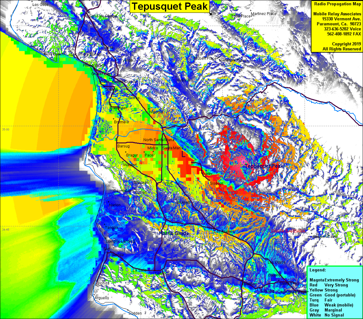 heat map radio coverage Tepusquet Peak